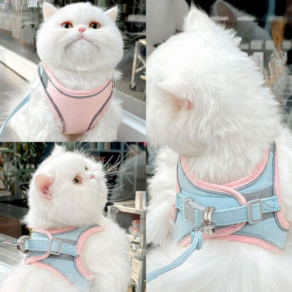 Reflective No‑Pull Dog & Cat Harness Set – Breathable Adjustable Vest with Leash for Small & Medium Pets, Outdoor Walking Safety