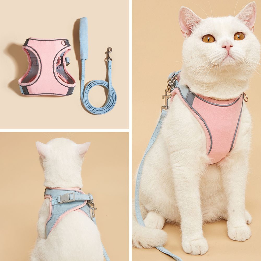 Reflective No‑Pull Dog & Cat Harness Set – Breathable Adjustable Vest with Leash for Small & Medium Pets, Outdoor Walking Safety