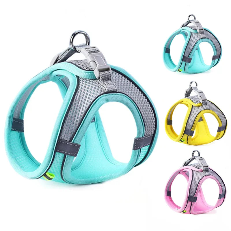 Reflective No‑Pull Dog & Cat Harness Set – Breathable Adjustable Vest with Leash for Small & Medium Pets, Outdoor Walking Safety